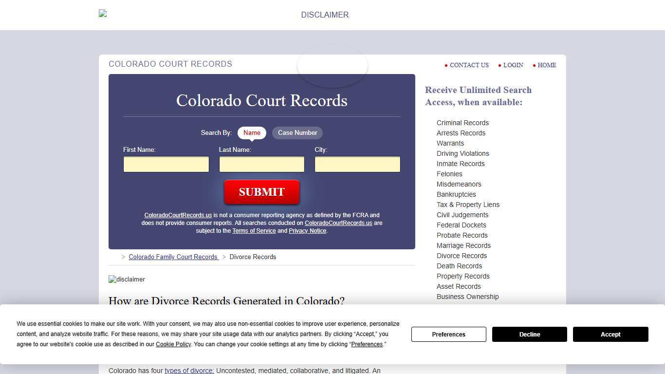Colorado Divorce Records Search ColoradoCourtRecords.us