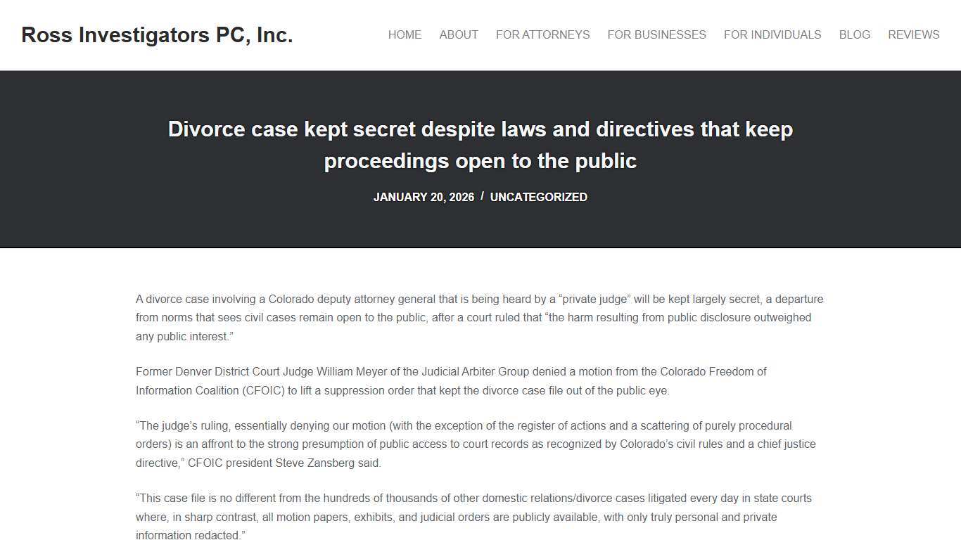 Divorce case kept secret despite laws and directives that keep proceedings open to the public - Ross Investigators PC, Inc.